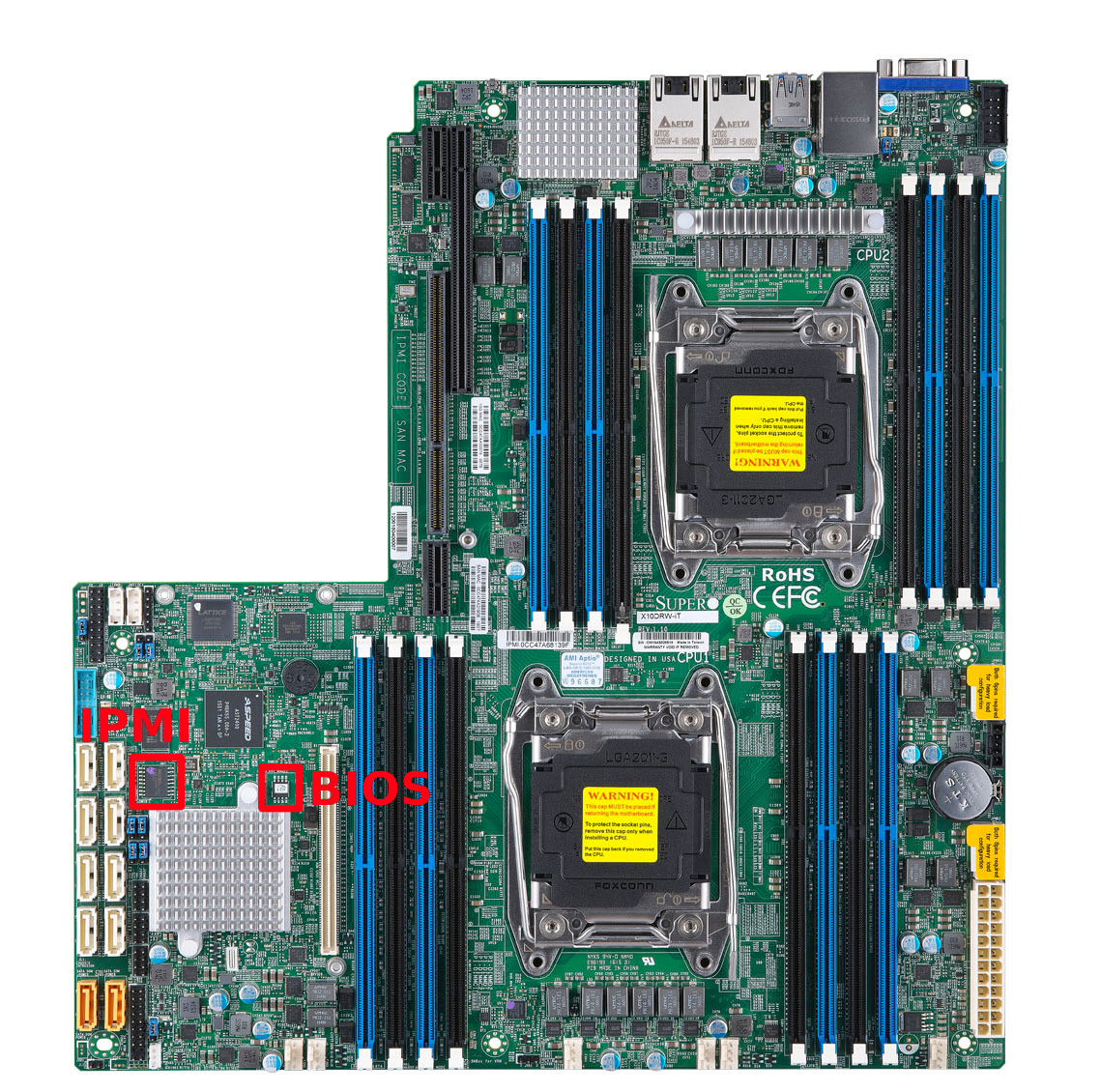 Supermicro mainboard. Source: Supermicro X10DRW-i/X10DRW-iT USER’S MANUAL Revision 1.2b