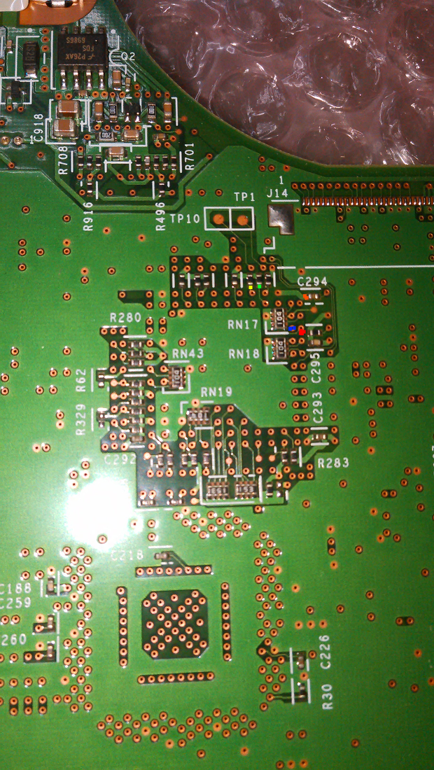 T40 bottom. Yellow RX, Green TX, Blue /RES, Red MD1, Orange GND