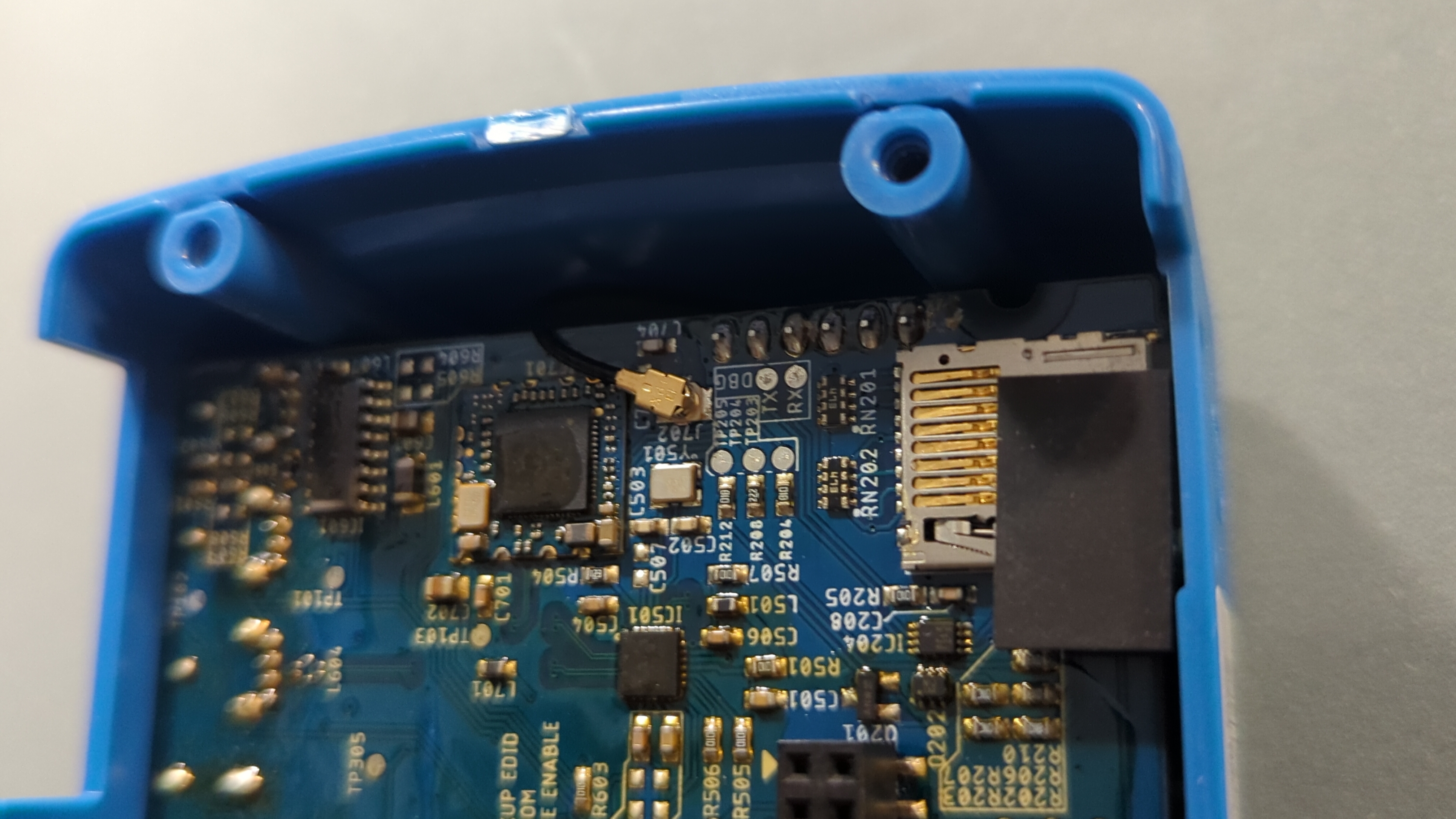 The debug connector from the back side on the mainboard.